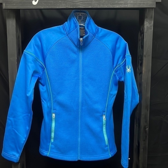 SPYDER- Light Blue With Light Green Trim Sweater Jacket - Picture 1 of 7